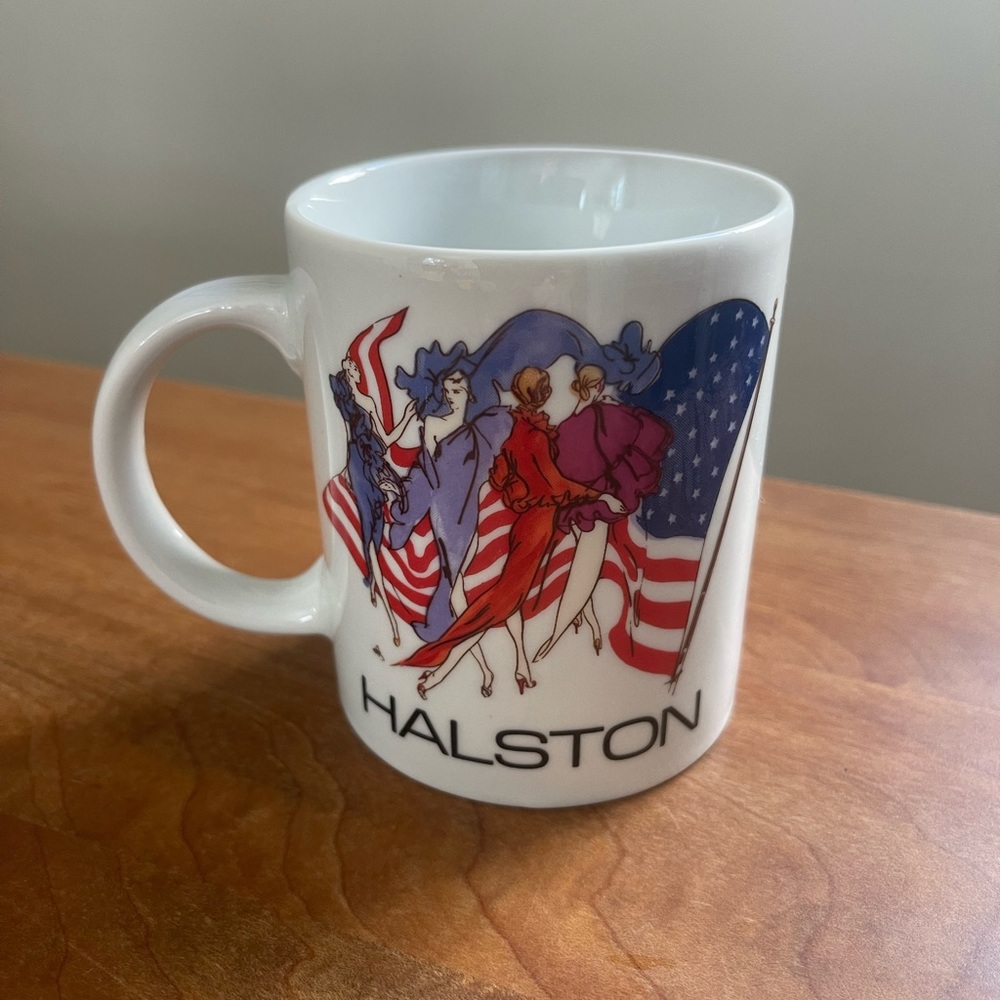 Vintage 90s Halston “American Spirit” Supermodel  Mug Coffee Tea Cup Flag Promo